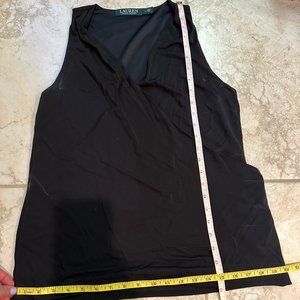 Ralph Lauren Large L Top Shirt Blouse Women's Black Sleeveless Faux Wrap Knit